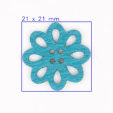 Blauwe Houten Bloem Knoop 21x21mm Knopen KNP00082